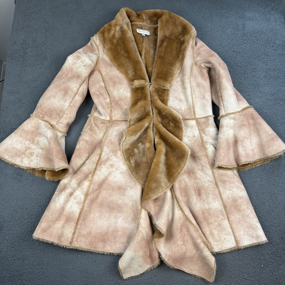 Newport News Penny Lane Jacket Womens 16 Fur Suede Pink Flare Drape Mob Wife - Picture 1 of 12